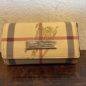 BURBERRYS LONDON Vintage Key Case / Mini Wallet Nova Check Beige • Leather Trim